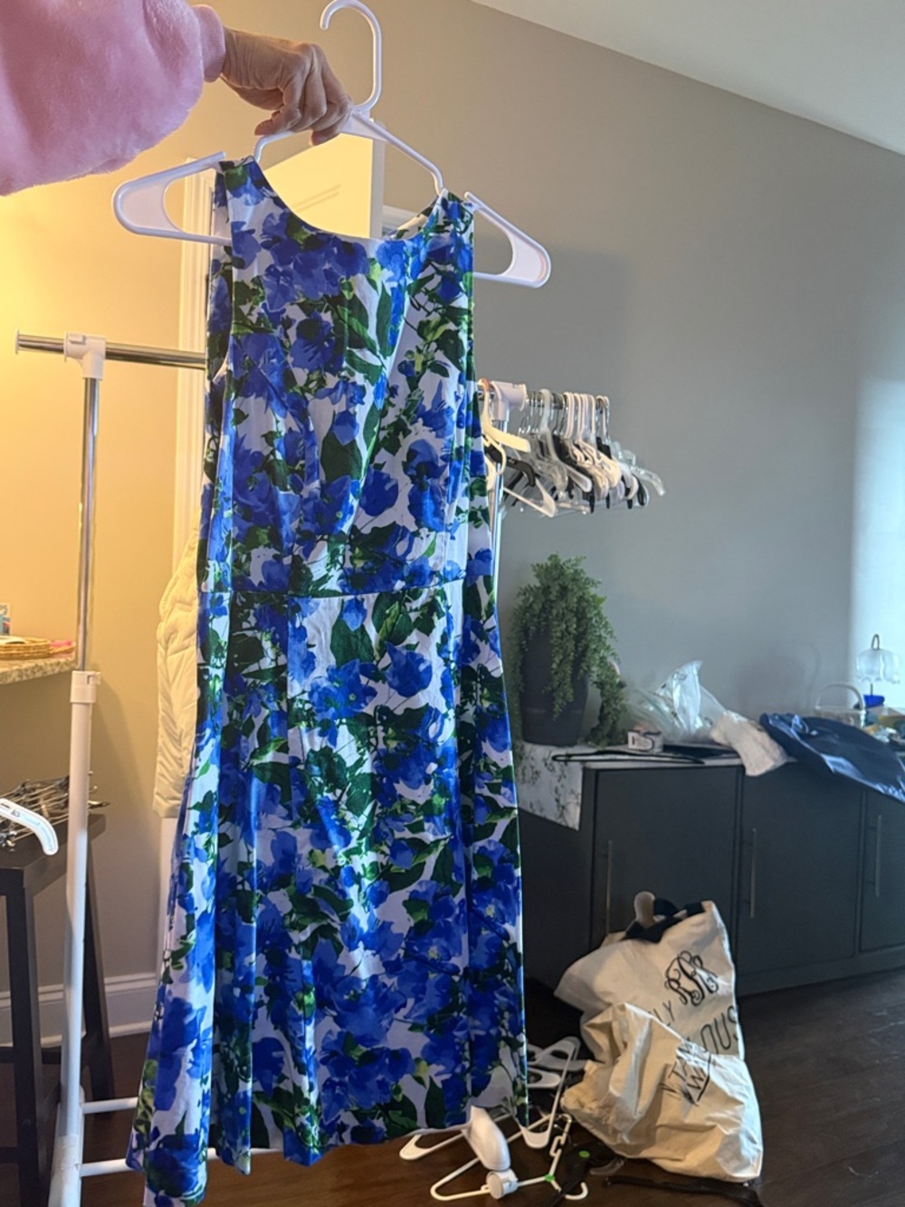 Milly Blue and Green Floral Midi Dress